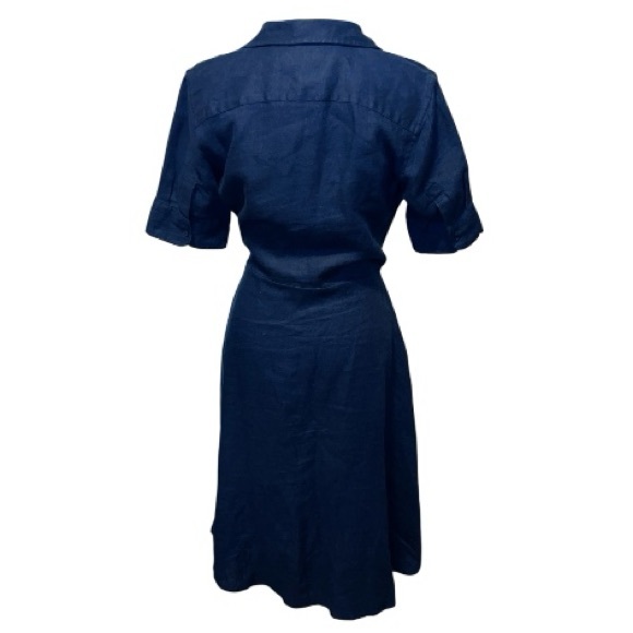 Ralph Lauren Tie-front Linen Shirtdress with pockets in navy - Picture 4 of 14